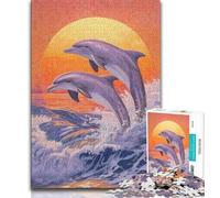 Rompecabezas de 1000 Piezas para Adolescentes, Regalo de Delfines al Atardecer, 1000 Piezas para Adultos, Juegos educativos, decoración del hogar, Ideal para Escritorio (tamaño 75x50cm)