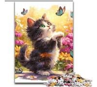 Rompecabezas de 1000 Piezas para Adolescentes, Regalo de Gatito y Mariposa, antiestrés, desafío difícil, Juguetes de decoración del hogar tamaño 26x38cm