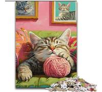 Rompecabezas de 1000 Piezas para Adolescentes, Regalo de Gato Jugando con una Bola de Lana, Juguetes educativos, antiestrés, decoración única para el hogar y Regalos (tamaño 50x75cm)