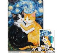Rompecabezas de 1000 Piezas para Adolescentes, Regalo de Gatos Abrazando el Cielo Nocturno, Juego desafiante, Juguetes, decoración de Pared, cumpleaños y Navidad, 38x26cm