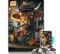 Rompecabezas de 1000 Piezas para Adolescentes, Regalo de Highland Cow Whisky & Cigar, difícil de completar, Pero Divertido y Divertido Regalo de cumpleaños, Regalo, Arte de Pared, 38x26cm