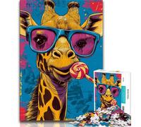 Rompecabezas de 1000 Piezas para Adolescentes, Regalo de Jirafa con Gafas, desafío difícil para aliviar el estrés con póster a Juego y Hoja de Trivia (38x26cm)