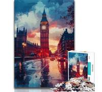 Rompecabezas de 1000 Piezas para Adolescentes, Regalo del Big Ben de Londres Desafío difícil para aliviar el estrés con póster a Juego y Hoja de Trivia (75x50cm)