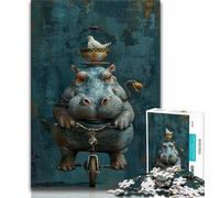 Rompecabezas de 1000 Piezas para Adolescentes Regalos de Rinoceronte en Bicicleta Rompecabezas para Adolescentes Regalo Divertido y Actividad para el hogar Juguete para días lluviosos 75x50cm