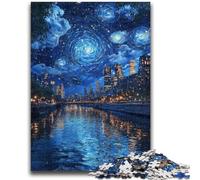 Rompecabezas de 1000 Piezas para Adolescentes,Regalos,Noche Estrellada sobre el río Sena,Juguetes de Entretenimiento Familiar,Juego Educativo para cumpleaños y Navidad para Mayores de 14 años,50x75cm