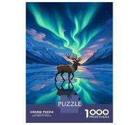 Rompecabezas De 1000 Piezas para Adolescentes Reindeer Under Aurora Borealis Rompecabezas para Adultos Juego Práctico Decoración De Pared Oferta como Regalos para Toda La Familia 52x38cm/1000pcs