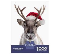 Rompecabezas De 1000 Piezas para Adolescentes Reindeer with Santa Hat Rompecabezas para Adolescentes Juguetes Antiestrés Regalos para Mujeres Regalos para Reducir El Estrés 38x26cm/1000pcs