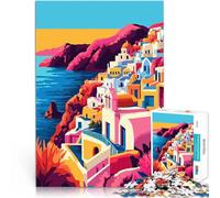Rompecabezas de 1000 Piezas para Adolescentes Resumen de un Pueblo de la Isla Griega de Santorini Juego práctico Una Obra de Arte 52x38cm