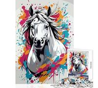 Rompecabezas de 1000 Piezas para Adolescentes Retrato Abstracto de Caballo con Salpicaduras de Colores Juguete para decoración de Pared Obra de Arte Regalo Juegos relajantes con Piezas de Formas