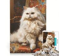 Rompecabezas de 1000 Piezas para Adolescentes Retrato al óleo de un Gato Persa Juego Imposible interacción Entre Padres e Hijos cumpleaños 50x75cm