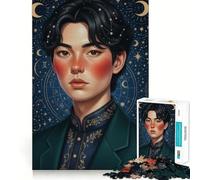 Rompecabezas de 1000 Piezas para Adolescentes Retrato Celestial de un Joven,Arte de líneas limpias,Rompecabezas de lógica,Juego de Ocio,Regalo de cumpleaños (38x52cm)