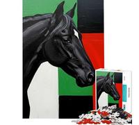 Rompecabezas de 1000 piezas para adolescentes Retrato de caballo negro con fondo geométrico Difícil y desafiante pero divertido y original Juguete decorativo para la pared apto para mayores de 14 años
