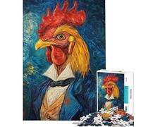 Rompecabezas de 1000 Piezas para Adolescentes Retrato de Gallo en Azul Rompecabezas para Adultos Juegos relajantes Que mejoran la Memoria Ideal para cumpleaños y Navidad (tamaño 50x75cm)