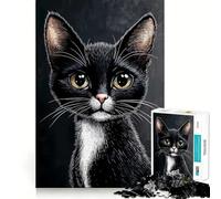 Rompecabezas de 1000 Piezas para Adolescentes,Retrato de Gatito en Blanco y Negro,Corte preciso,decoración,Juguete para ejercitar el Cerebro,Juego de Paz,Regalo Divertido de Navidad (50x75cm)