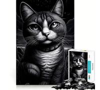 Rompecabezas de 1000 Piezas para Adolescentes Retrato de Gato en Blanco y Negro,Corte Suave,Arte,Juego Mental,Regalo,Tiempo de Juego Relajante,Navidad,Arte de Ocio (50x75cm)
