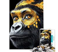 Rompecabezas de 1000 Piezas para Adolescentes Retrato de Gorila Dorado Rompecabezas de Animales para Adultos Juegos Familiares decoración del hogar Regalos de cumpleaños (38x26cm)