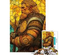 Rompecabezas de 1000 Piezas para Adolescentes Retrato de Guerrero Vikingo en vidriera Rompecabezas de precisión para Adolescentes desafío Educativo Regalo de cumpleaños 50x75cm