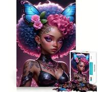 Rompecabezas de 1000 Piezas para Adolescentes Retrato de Hada Mariposa con Detalles Rosas,Arte de Corte Fino,Juego Divertido para Entrenar la concentración y Relajarse, (38x52cm)