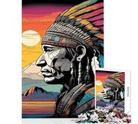 Rompecabezas de 1000 Piezas para Adolescentes Retrato de Jefe Nativo Americano Juguetes de decoración del hogar Gran Regalo para Juegos Juego práctico Interesante reducción del estrés tamaño 38x26cm