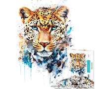 Rompecabezas de 1000 Piezas para Adolescentes Retrato de Leopardo en Acuarela Juego práctico y adictivo para Cultivar la Paciencia Un Gran Regalo Un Reto difícil (tamaño 50x75cm)