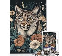 Rompecabezas de 1000 Piezas para Adolescentes Retrato de Lince con arreglo Floral Juego Educativo para Decorar la Pared Juguetes DIY Que ayudan a ejercitar el Cerebro (50x75cm)