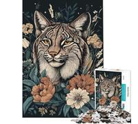 Rompecabezas de 1000 Piezas para Adolescentes Retrato de Lince con arreglo Floral Rompecabezas para Adultos Juguetes de Bricolaje Juego de análisis y lógica Que desafía los límites Regalos (50x75cm)