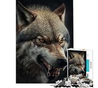 Rompecabezas de 1000 Piezas para Adolescentes Retrato de Lobo Enojado Juego Familiar Juguetes adictivos para Cultivar la Paciencia Regalo Divertido difícil (tamaño 38x52cm)