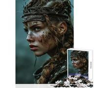 Rompecabezas de 1000 Piezas para Adolescentes Retrato de Mujer guerrera vikinga Juguete de decoración de Pared Regalos para Mujeres y Hombres Juego Educativo Mejora el Amor Entre Parejas 38x26cm
