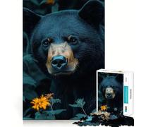 Rompecabezas de 1000 Piezas para Adolescentes Retrato de Oso Negro en un Entorno Floral Arte de Corte Suave Juego Mental Regalo Ideal para Relajarse y divertirse en Navidad Arte de Ocio (50x75cm)