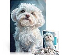 Rompecabezas de 1000 Piezas para Adolescentes Retrato de Perro maltés Acertijo para con Piezas de Formas aleatorias Que se entrelazan Completamente 38x26cm