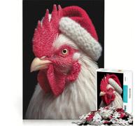 Rompecabezas de 1000 Piezas para Adolescentes: Retrato de Pollo Festivo con Gorro de Papá Noel, Juego Educativo, Actividades Divertidas para Hacer en casa, fortalece el Amor Entre Parejas 38x52cm