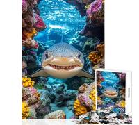 Rompecabezas de 1000 Piezas para Adolescentes Retrato de tiburón Leopardo en un Arrecife de Coral Juegos educativos Patrones de Montaje Juguetes antiestrés cumpleaños (38x26cm)