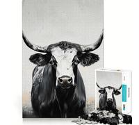 Rompecabezas de 1000 Piezas para Adolescentes Retrato de Toro en Blanco y Negro,Juego desarrollar la coordinación cognitiva,Regalo Ideal para Relajarse y divertirse en cumpleaños 38x26cm