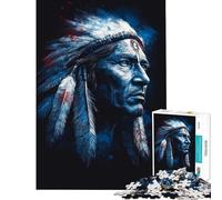 Rompecabezas de 1000 Piezas para Adolescentes Retrato de un Jefe Nativo Americano en Azul Un Reto para completar Juego de Velocidad Manual Juegos relajantes para Mayores de 14 años (50x75cm)