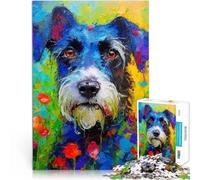 Rompecabezas de 1000 Piezas para Adolescentes Retrato de un Perro Schnauzer Entre Flores Juego de ingenio Apto para Parejas 52x38cm