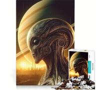 Rompecabezas de 1000 Piezas para Adolescentes Retrato de un simpático Extraterrestre, Juguetes para armar, decoración de Pared, con Piezas de Formas aleatorias Que encajan Perfectamente 38x26cm