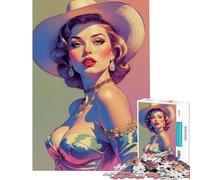 Rompecabezas de 1000 Piezas para Adolescentes Retrato de una glamurosa Vaquera Rubia Divertido Juego Educativo Juguete de desafío Regalo Ideal para cumpleaños Alivia el estrés (Tamaño 38x26cm)