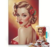 Rompecabezas de 1000 Piezas para Adolescentes: Retrato de una Rubia Pin-up con Vestido Rojo, Juego Imposible, interacción Entre Padres e Hijos, Regalo de Juego desafiante 38x52cm