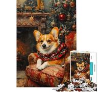Rompecabezas de 1000 Piezas para Adolescentes Retrato navideño de Corgi Rompecabezas para Adultos Juguetes de Bricolaje Regalos de cumpleaños para Amigos y Familiares (tamaño 50x75cm)