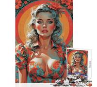 Rompecabezas de 1000 Piezas para Adolescentes Retrato Pin-up Floral de una Rubia Rompecabezas de 1000 Piezas para Juegos relajantes Regalo de cumpleaños análisis y lógica (50x75cm)
