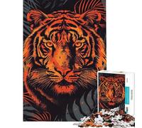 Rompecabezas de 1000 Piezas para Adolescentes Retrato Vectorial de un Tigre Feroz con Fondo de Jungla Rompecabezas para Adultos Juego práctico Corte de precisión Actividades Divertidas en casa