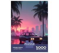 Rompecabezas De 1000 Piezas para Adolescentes Retro Car on Neon Lit Street Rompecabezas para Adultos Juego Práctico Regalo De Cumpleaños Regalos De Cumpleaños Únicos 38x26cm/1000pcs