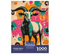 Rompecabezas De 1000 Piezas para Adolescentes Retro Goat Illustration Goat - Rustic Pop Art Charm Rompecabezas para Adultos Juego Práctico Pero Divertido Y Humorístico Regalos para Reducir El Estrés
