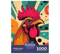 Rompecabezas De 1000 Piezas para Adolescentes Retro Rooster Illustration Vibrant Rooster Striking Pop Art Farm Animal Print Rompecabezas para Adultos Juego Práctico Pero Divertido Y Humorístico Rega