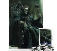 Rompecabezas de 1000 Piezas para Adolescentes Rey Esqueleto en el Trono Juguete Educativo Regalo de cumpleaños Juego práctico con póster a Juego y Hoja de Trivia tamaño 50x75cm