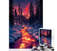 Rompecabezas de 1000 Piezas para Adolescentes Río de Fuego en el Bosque Invernal Juego Educativo para Mejorar la Memoria y estimular el intelecto (38x26cm)