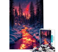 Rompecabezas de 1000 Piezas para Adolescentes Río de Fuego en un Bosque Invernal Rompecabezas para Adultos Juegos relajantes Que mejoran la Memoria Regalos para Amigos y Familiares (tamaño 38x26cm)