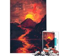 Rompecabezas de 1000 Piezas para Adolescentes Río de Lava Puesta de Sol Minimalista dificultad difícil y desafiante decoración de Pared Juguetes de Bricolaje para Mayores de 14 años Juego Incluido