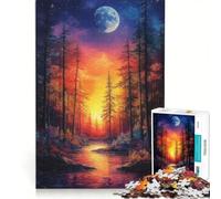 Rompecabezas de 1000 piezas para adolescentes Río en un bosque iluminado por la luna decoración de pared ideal para pasar el tiempo en casa durante las vacaciones para fortalecer el amor entre parejas