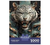 Rompecabezas De 1000 Piezas para Adolescentes Roaring Tiger Teal and Gold Art Rompecabezas para Adultos Juego De Ingenio Pero Divertido Y Humorístico Desafío Educativo 52x38cm/1000pcs